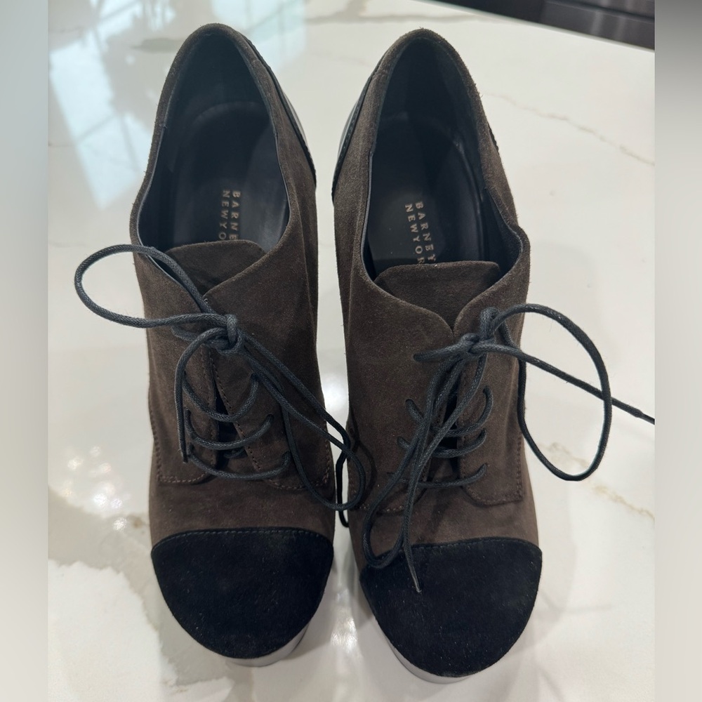 Barney’s New York Suede Colorblock Pattern D’Orsay Pumps